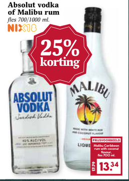 Aanbieding: Absolut vodka of Malibu rum