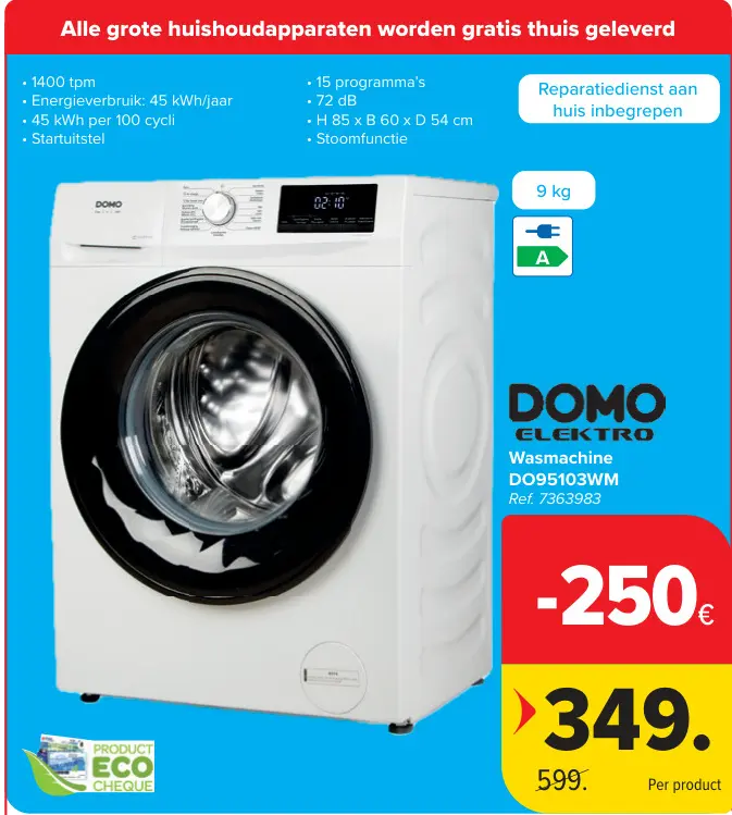 Promotie: Domo Elektro Wasmachine DO95103WM