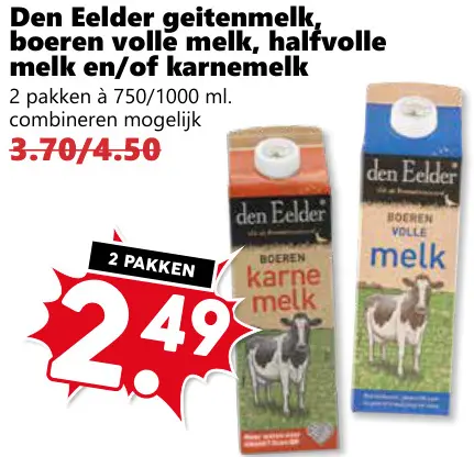 Aanbieding: Geitenmelk, boeren volle melk, halfvolle melk en/of karnemelk