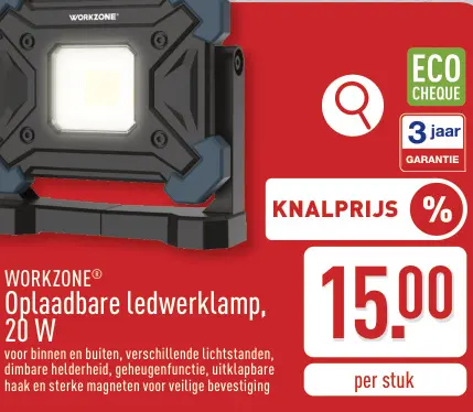 Promotie: Oplaadbare ledwerklamp, 20 W