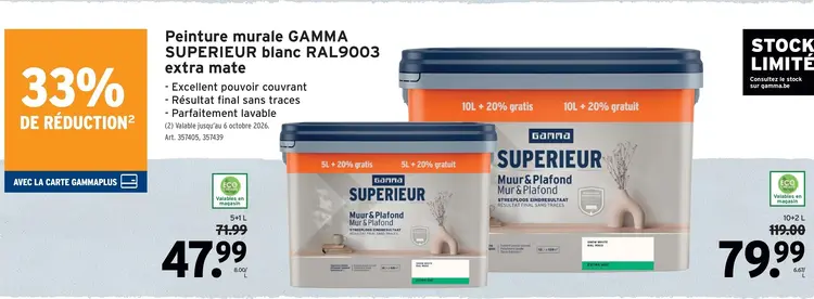 Offre: Peinture murale SUPERIEUR blanc RAL9003 extra