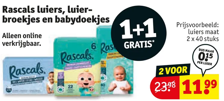 Aanbieding: Rascals luiers, luierbroekjes en babydoekjes