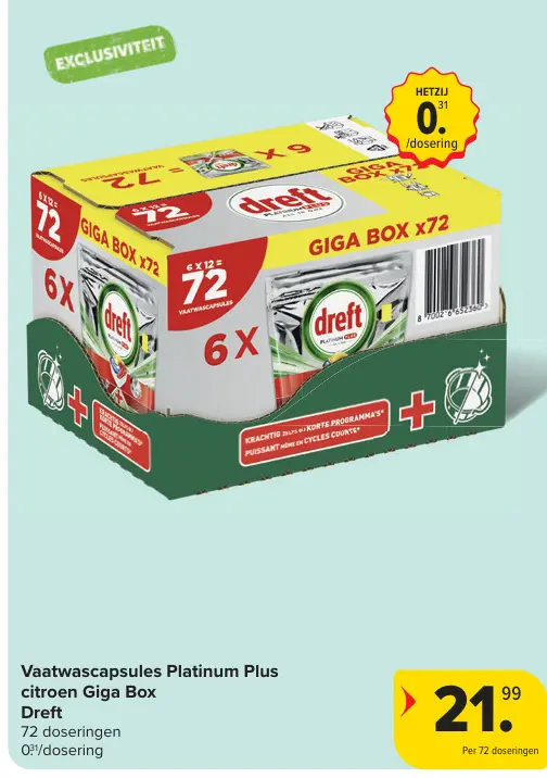 Promotie: Vaatwascapsules Platinum Plus citroen Giga Box
