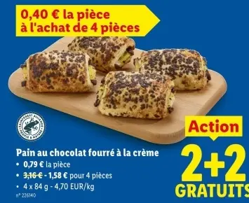 Offre: Pain au chocolat fourré à la crème