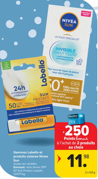 Offre: Gammes Labello et produits solaires Nivea Sun