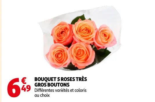 Promotie: Bouquet 5 roses très gros boutons