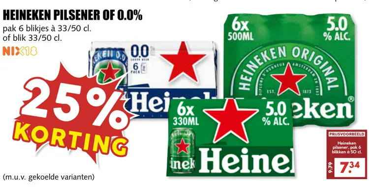 Aanbieding: Heineken pilsener of 0.0%