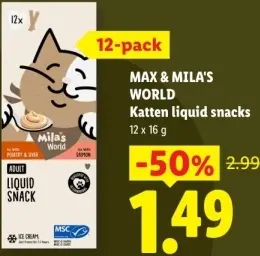 Aanbieding: Max & Mila's World Katten liquid snacks