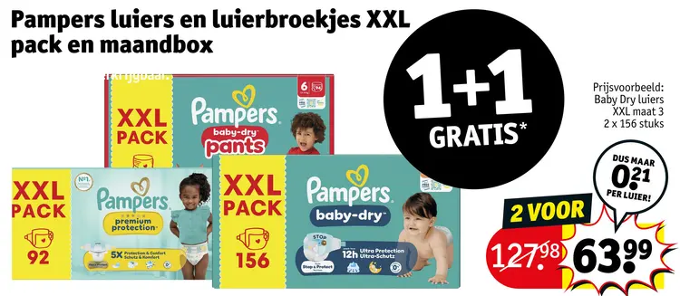Aanbieding: Luiers en luierbroekjes XXL pack en maandbox