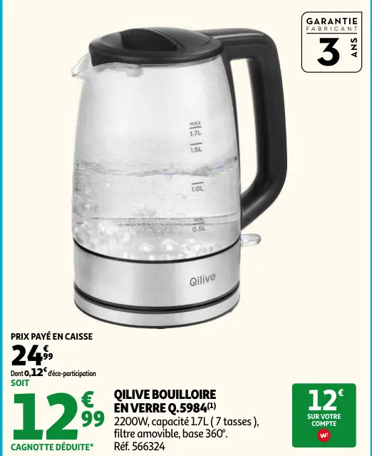 Offre: Bouilloire en verre q.5984