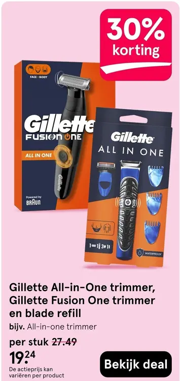 Aanbieding: Gillette All-in-One trimmer, Gillette Fusion One trimmer en blade refill