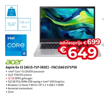 Aanbieding: Aspire Go 15 (AG15-71P-560Z) - ITAC15AG1571P5