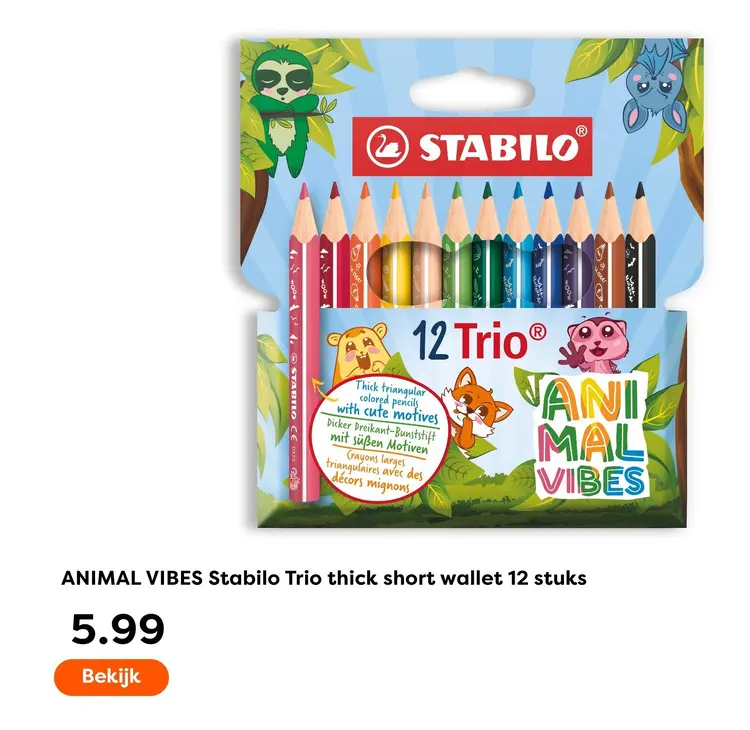 Aanbieding: ANIMAL VIBES Stabilo Trio thick short wallet
