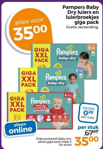 Aanbieding: Pampers Baby Dry luiers en luierbroekjes giga pack