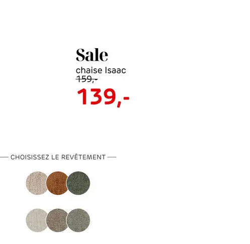 Offre: Isaac, chaise - 4 pieds - rough off black - tissu Bellini - Creme