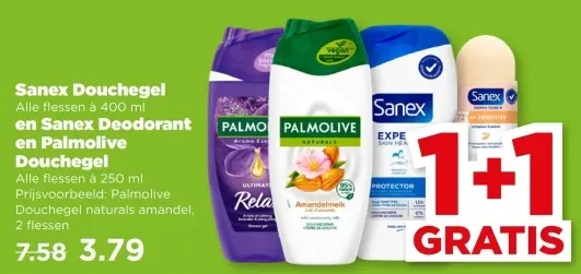 Aanbieding: Sanex Douchegel en Sanex Deodorant en Palmolive Douchegel
