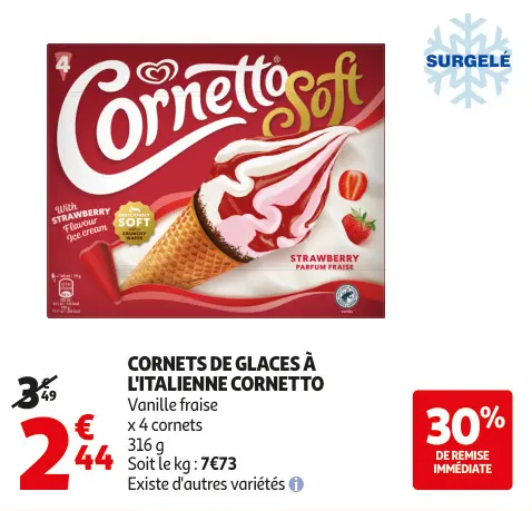 Offre: Cornets de glaces à l'italienne Cornetto