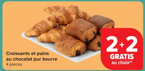 Offre: Croissants et pains au chocolat pur beurre