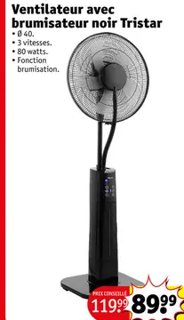 Offre: ventilateur avec brumisateur noir Tristar