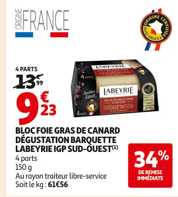 Offre: Bloc foie gras de canard dégustation barquett