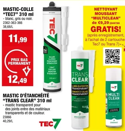 Offre: Tec7 Mastic d'étanchéité universel 310ml transparent