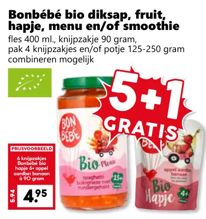 Aanbieding: Bonbébé bio diksap, fruit, hapje, menu en/of 