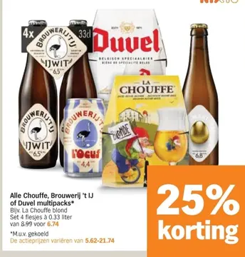 Aanbieding: Alle Chouffe, Brouwerij 't IJ of Duvel multipacks