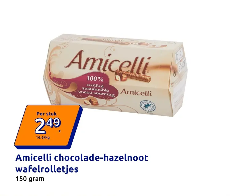 Aanbieding: Amicelli chocolade-hazelnoot wafelrolletjes