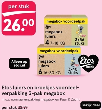 Aanbieding: Etos luiers en broekjes voordeelverpakking 3-pak megabox