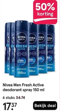 Aanbieding: Nivea Men Fresh Active deodorant spray