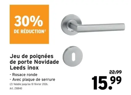 Offre: Jeu de poignées de porte Novidade Leeds inox