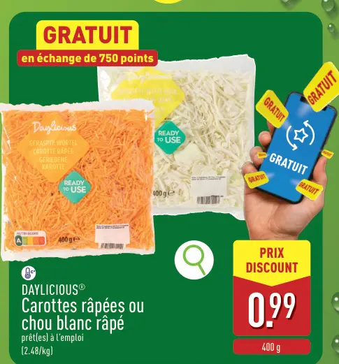 Offre: Carottes râpées ou chou blanc râpé