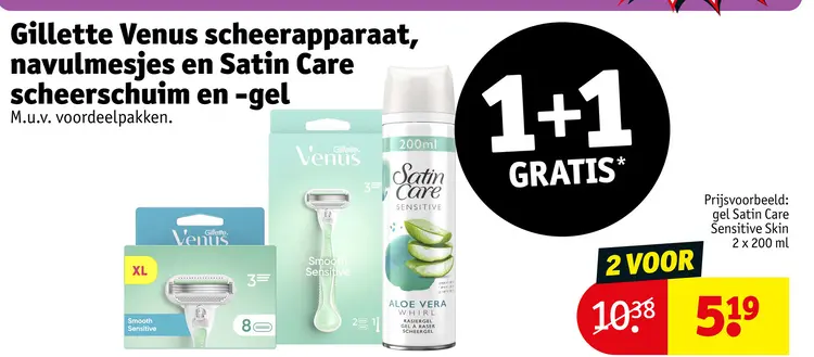 Aanbieding: Gillette Venus scheerapparaat, navulmesjes en Satin Care scheerschuim en -gel