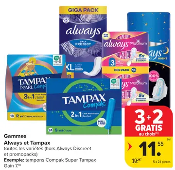 Offre: Gammes Always et Tampax