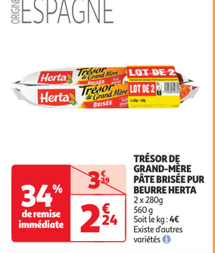 Offre: TRÉSOR DE GRAND-MERE PÂTE BRISÉE PUR BEURRE