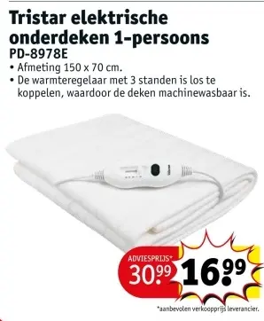 Promotie: elektrische onderdeken 1-persoons