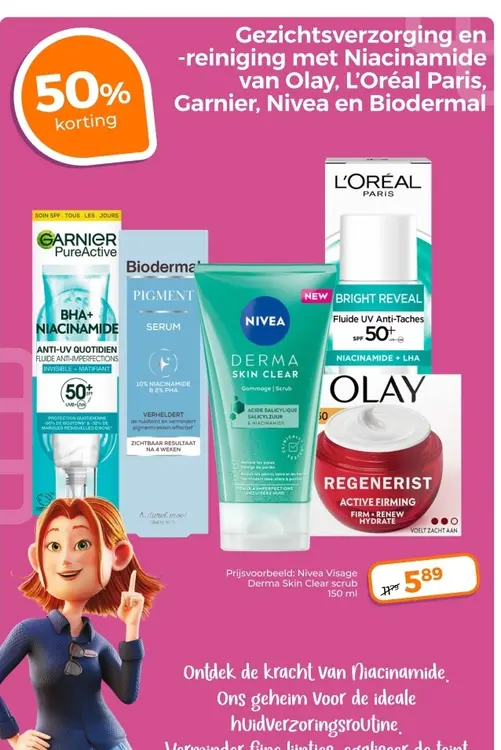 Aanbieding: Gezichtsverzorging en reiniging met niacinamide van Olay, L'oreal Paris, Garnier, Nivea en biodermal