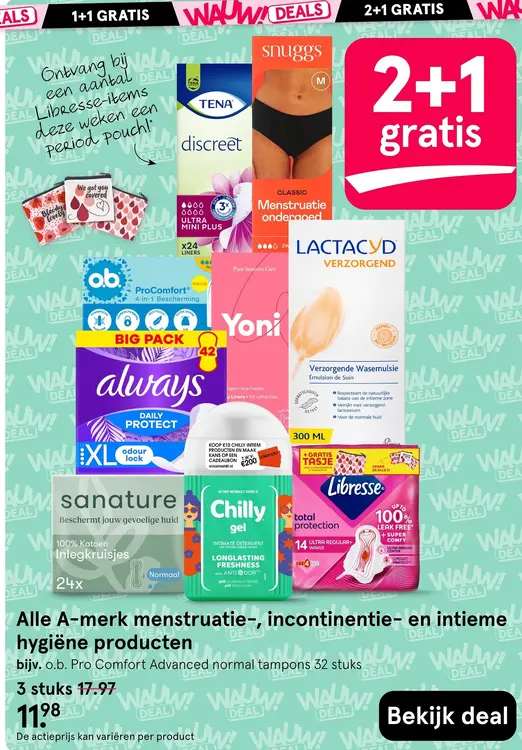 Aanbieding: Alle A-merk menstruatie-, incontinentie- en intieme hygiëne producten