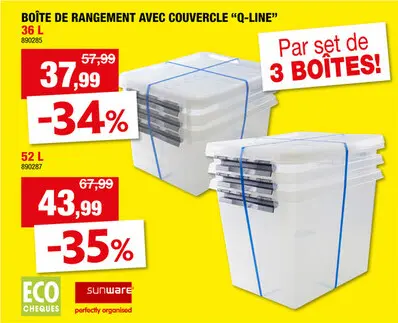 Offre: Sunware Q-Line boàte de rangement 52l transparent 3 pièces