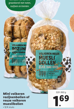 Aanbieding: Mini volkoren rozijnenbollen of reuze volkore