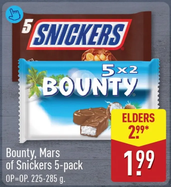 Aanbieding: Bounty, Mars of Snickers 5-pack