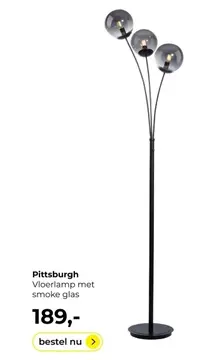 Aanbieding: Pittsburgh Vloerlamp met smoke glas