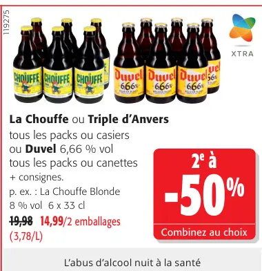Offre: La Chouffe, Triple d'Anvers ou Duvel 6,66 % vol
