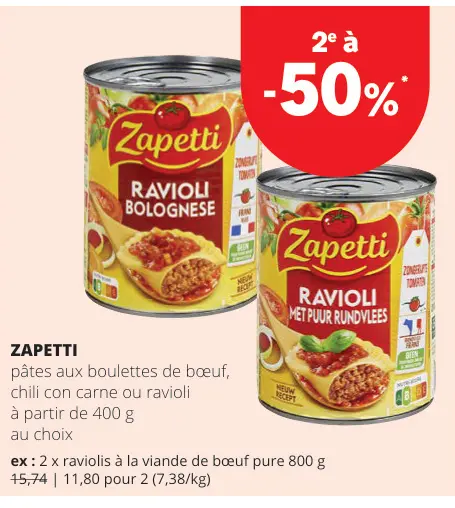 Offre: pâtes aux boulettes de bœuf, chili con carne 