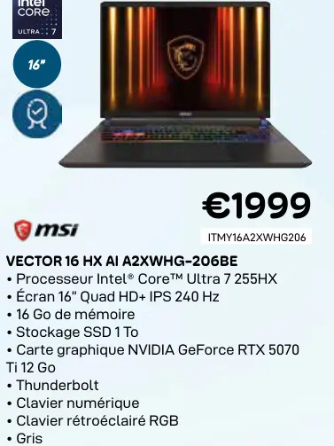 Offre: Vector 16 hx ai a2xwhg-206be
