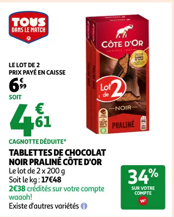 Offre: Tablettes de chocolat noir praliné