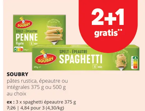 Offre: Pâtes rustica, épeautre ou intégrales
