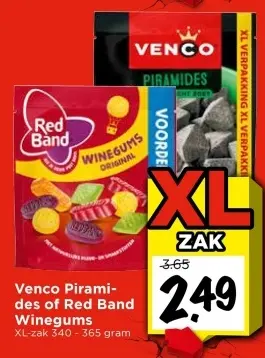 Aanbieding: Venco Piramides of Red Band Winegums