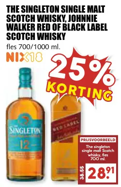 Aanbieding: The Singleton Single Malt Scotch Whisky, Johnnie walker red of black label scotch whisky