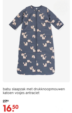 Aanbieding: baby slaapzak met drukknoopmouwen katoen vosje